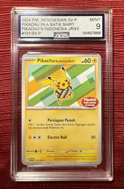 Pikachu Berkemeja Batik 101/sv-p Pokemon promo Mint Graded 9 AGS Indonesia - Image 1