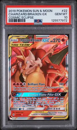 2019 Pokemon Charizard Braixen GX Cosmic Eclipse #22/236 Sun Moon PSA 10 - Image 1