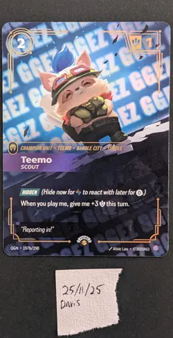 Teemo - Scout GGEZ 197b/298 Riftbound Nexus Night Promo Card - English, Mint - Image 1