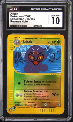 2002 POKEMON EXPEDITION REVERSE HOLO ARBOK CGC 10 - Image 1