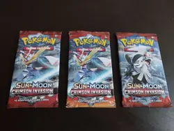 Pokemon TCG: Sun & Moon CRIMSON INVASION Booster 3x Pack ENG - Image 1