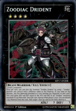 Zoodiac Drident - Secret Rare 1st Edition MP17-EN208 - NM - YuGiOh - Image 1