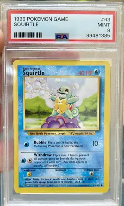 1999 Pokemon Game Base Set Squirtle 63/102 Card Vintage Slab PSA 9 Psa10 Mint - Image 1