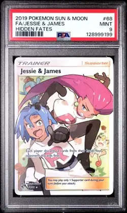 PSA 9 Jessie and James 68/68 Hidden Fates Pokemon TCG Full Art Trainer Holo Card - Image 1
