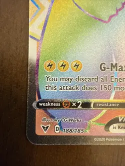 Pokemon Pikachu TCG VMAX Rainbow Secret Holo Rare Full Art Card 188/185 - Image 3