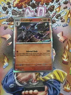 Pokemon TCG Mega Evolution Phantasmal Flames Prerelease STAFF Promo Pack 4 Cards - Image 1