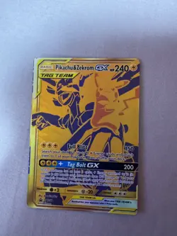 MISCUT CARD Pikachu & Zekrom GX SM248 Full Art Special Gold Promo Pokemon Card - Image 1