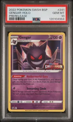2022 POKEMON SWSH BLACK STAR PROMO PRERELEASE #241 GENGAR-HOLO PSA 10 - Image 1