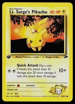 Pokemon Gym Challenge 84/132 Lt. Surge's Pikachu 1st Edition Pokemon Card - Image 1
