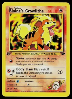 Pokemon Gym Challenge 62/132 Blaine's Growlithe 1st Edition Pokemon Card - Image 1