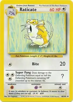 Raticate 40/102 Base Set Pokemon Card LP - Image 1