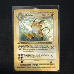 Pokemon TCG Shadowless Raichu Base Set Holo 14/102 1st Edition Rare - Image 1