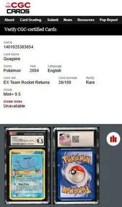 !Pokemon - 2004 - EX Team Rocket Returns - QUAGSIRE 26/109 - CGC graded MINT+ - Image 3
