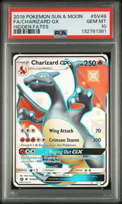 2019 POKEMON SUN & MOON HIDDEN FATES #SV49 FULL ART/CHARIZARD GX PSA 10 - Image 1