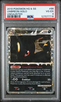 Pokemon HeartGold SoulSilver Umbreon (Prime) 86/90 Undaunted Holo PSA 4 VG-EX - Image 1