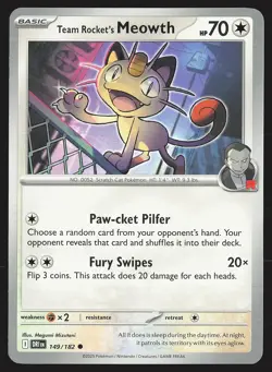 SV10: Destined Rivals Team Rocket's Meowth #149/182 Common Pokemon Card - Image 1