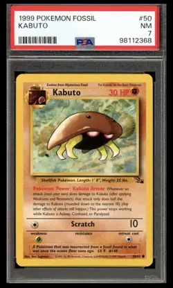 Pokemon TCG Kabuto NM Card from 1st Edition Fossil Set 50/62 PSA 7 - Image 1