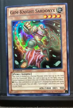 Yu-Gi-Oh TCG Gem-Knight Sardonyx HA07-EN001 1st Edition Super Rare Card NM - Image 1