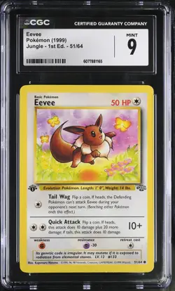 CGC 9 MINT Eevee 1999 Jungle 1st Edition 51/64 Pokemon Card - Image 1