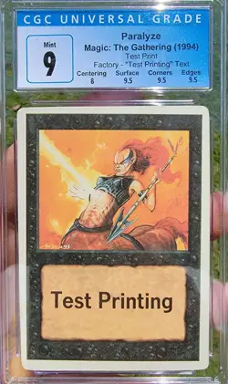 MINT CGC 9 MTG/Magic "Test Printing" TEST PRINT Paralyze, w/3x 9.5 SUBs - Image 1