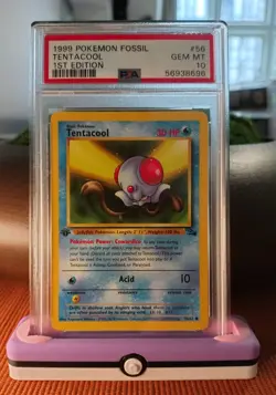 Pokemon Tentacool 1st Edition Fossil Pokemon TCG 56/62 English PSA 10 1999 Low - Image 1