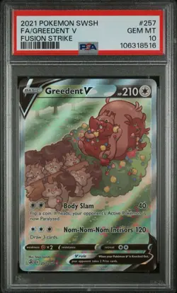 PSA 10 Greedent V 257/264 Alternate Alt Full Art Pokemon SWSH Fusion Strike 2021 - Image 1