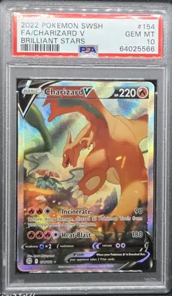 2022 POKEMON SWORD & SHIELD BRILLIANT STARS #154 FULL ART/CHARIZARD V PSA 10 - Image 1