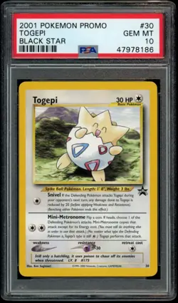 PSA 10 GEM MINT Togepi #30 WOTC Black Star Promo Pokemon Card - Image 1