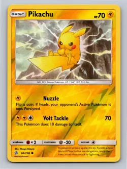 Pikachu Pokemon Sun & Moon Reverse Holo - Cosmic Eclipse 66/236 NM - Image 1