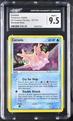 CGC 9.5 MINT+ Corsola EX Unseen Forces 37/115 Reverse Holo Stamped Pokemon Card - Image 1