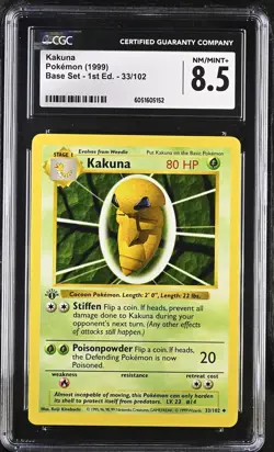 Kakuna 1999 Pokemon Base Set 1st Edition CGC 8.5 #33 - Image 1