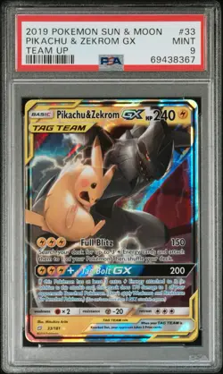 PSA 9 Pikachu & Zekrom GX 33/181 TAG TEAM Sun & Moon Team Up Pokemon Card MINT - Image 1
