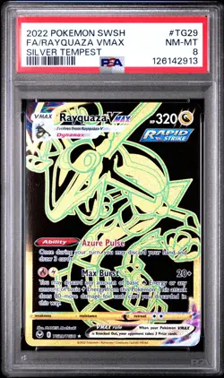 2022 POKEMON SWORD & SHIELD SILVER TEMPEST #TG29 FULL ART/RAYQUAZA VMAX PSA 8 - Image 1