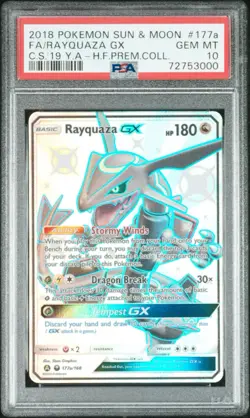2018 POKEMON SUN & MOON CELESTIAL STORM #177A FULL ART/RAYQUAZA GX PSA 10 - Image 1