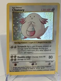 Pokemon Chansey TCG Holo Rare Card 003/102 Base Set Shadowless LP - Image 1