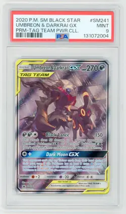 2020 POKEMON SM BLACK STAR PROMO TAG TEAM POWERS COLL UMBREON & DARKRAI GX PSA 9 - Image 1