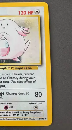 Pokemon Cards: Base Set Rare Holo: Chansey 3/102 TCG 1999 WOTC Vintage - Image 3