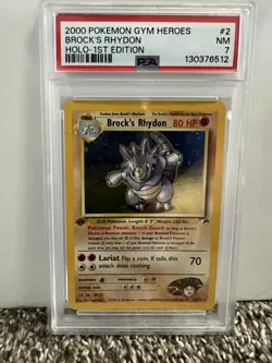 Pokemon 2000 Gym Heroes Brocks Rhydon Holo Card 2/132 PSA 7 1st Edition - Image 1