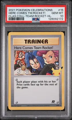 2021 POKEMON CELEBRATIONS CLASSIC COLL #15 HERE COMES TEAM ROCKET!-HOLO PSA 10 - Image 1