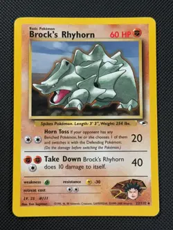 Brock's Rhyhorn 22/132 REGULAR Pokemon Card WOTC Gym Heroes Non Holo Rare - Image 1