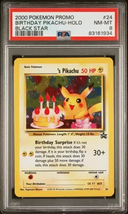PSA 8 Birthday Pikachu WOTC - 24 - Black Star Promo - Pokemon Card - Image 1