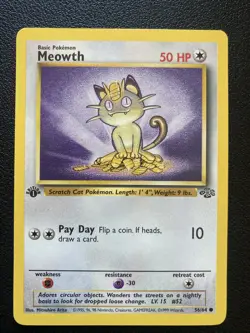 1st Edition Meowth 56/64 - Jungle - LP Vintage Pokemon Card TCG - Image 1