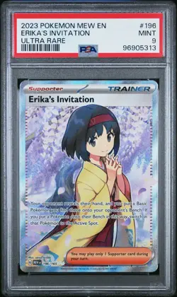 2023 POKEMON MEW EN-151 ULTRA RARE #196 ERIKA'S INVITATION PSA 9 - Image 1