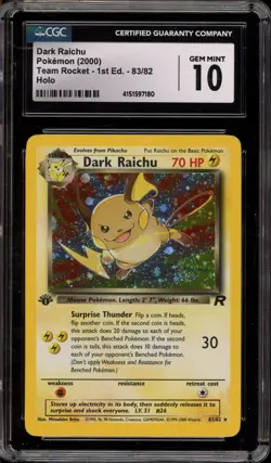 Pokemon Dark Raichu Team Rocket 1st Edition Holo Secret Rare #83 CGC 10 Gem Mint - Image 1