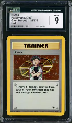 2000 Pokemon Gym Heroes Unlimited Brock Trainer Holo Rare 15/142 CGC 9 - Image 1