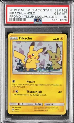 2019 POKEMON SM BLACK STAR PROMO #SM162 PIKACHU-HOLO PSA 10 - Image 1