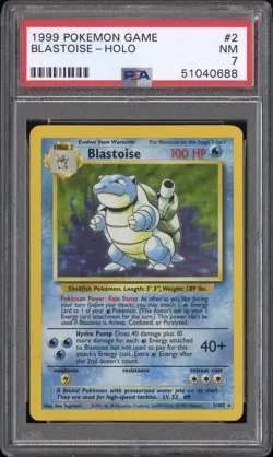 Pokemon Card PSA 7 Blastoise Holo Unlimited Base Set 1999 WotC 2/102 - Image 1