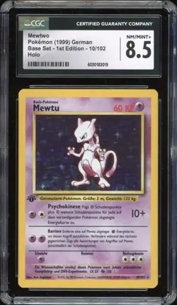 1999 Pokemon GERMAN 1st Edition Base Set Mewtu-Mewtwo Holo 10/102 CGC 8.5 NM-MT+ - Image 1