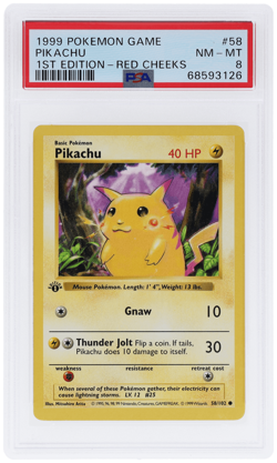 1999 Pokemon Base Set Pikachu 1st Edition Red Cheeks #58 PSA 8 - Image 1