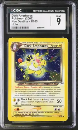CGC 9 MINT Dark Ampharos 2002 Neo Destiny 1/105 Holo Pokemon Card - Image 1